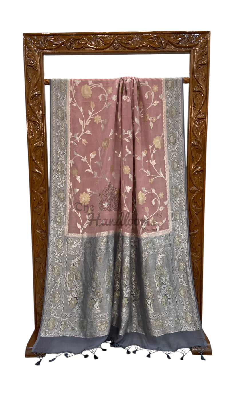 Pure Khaddi Georgette Handloom Banarasi Saree - All over Jaal Work With Meenakari - The Handlooms