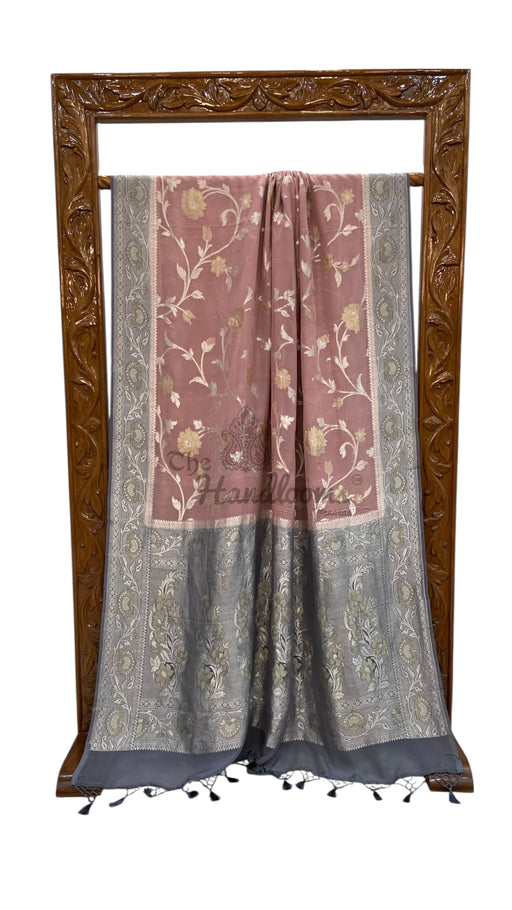 Pure Khaddi Georgette Handloom Banarasi Saree - All over Jaal Work With Meenakari - The Handlooms