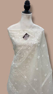 Pure Organza Chikankari Handloom Banarasi Dress Material - The Handlooms