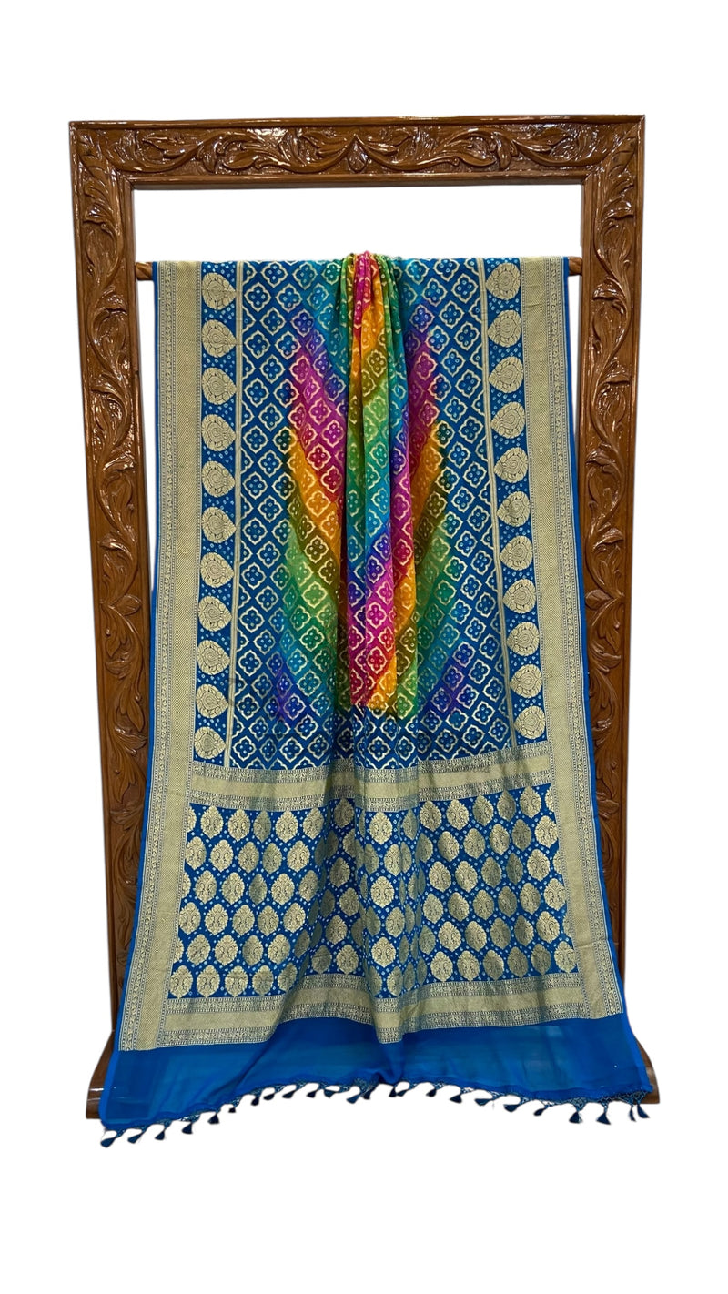 Pure Georgette Banarasi Bandhej Handloom Saree Multicolor - The Handlooms