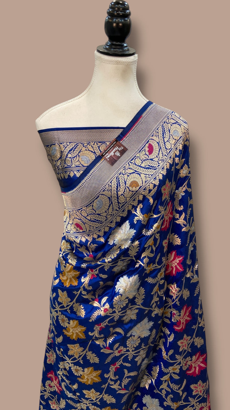 Pure Katan Silk Banarasi Handloom Saree - All Over Jaal Work - With Meenakari - The Handlooms