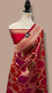 Multicolor Pure Katan Silk Banarasi Handloom Saree - All over Jaal Work With Rangkart - The Handlooms