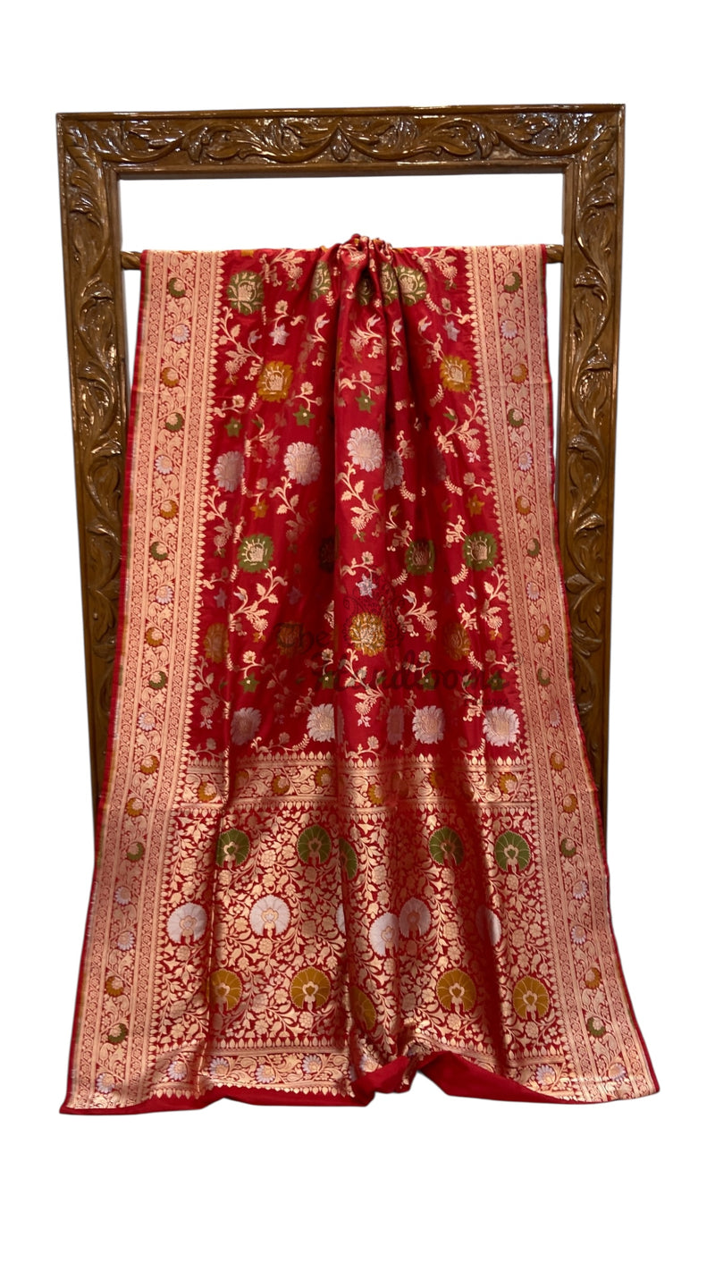 Pure Katan Silk Banarasi Handloom Saree - All Over Jaal Work - With Meenakari - The Handlooms