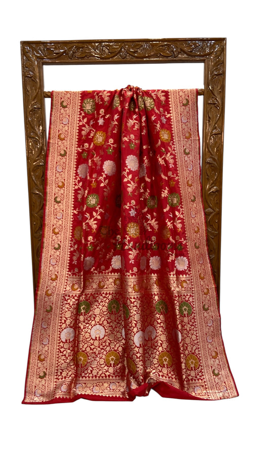 Pure Katan Silk Banarasi Handloom Saree - All Over Jaal Work - With Meenakari - The Handlooms