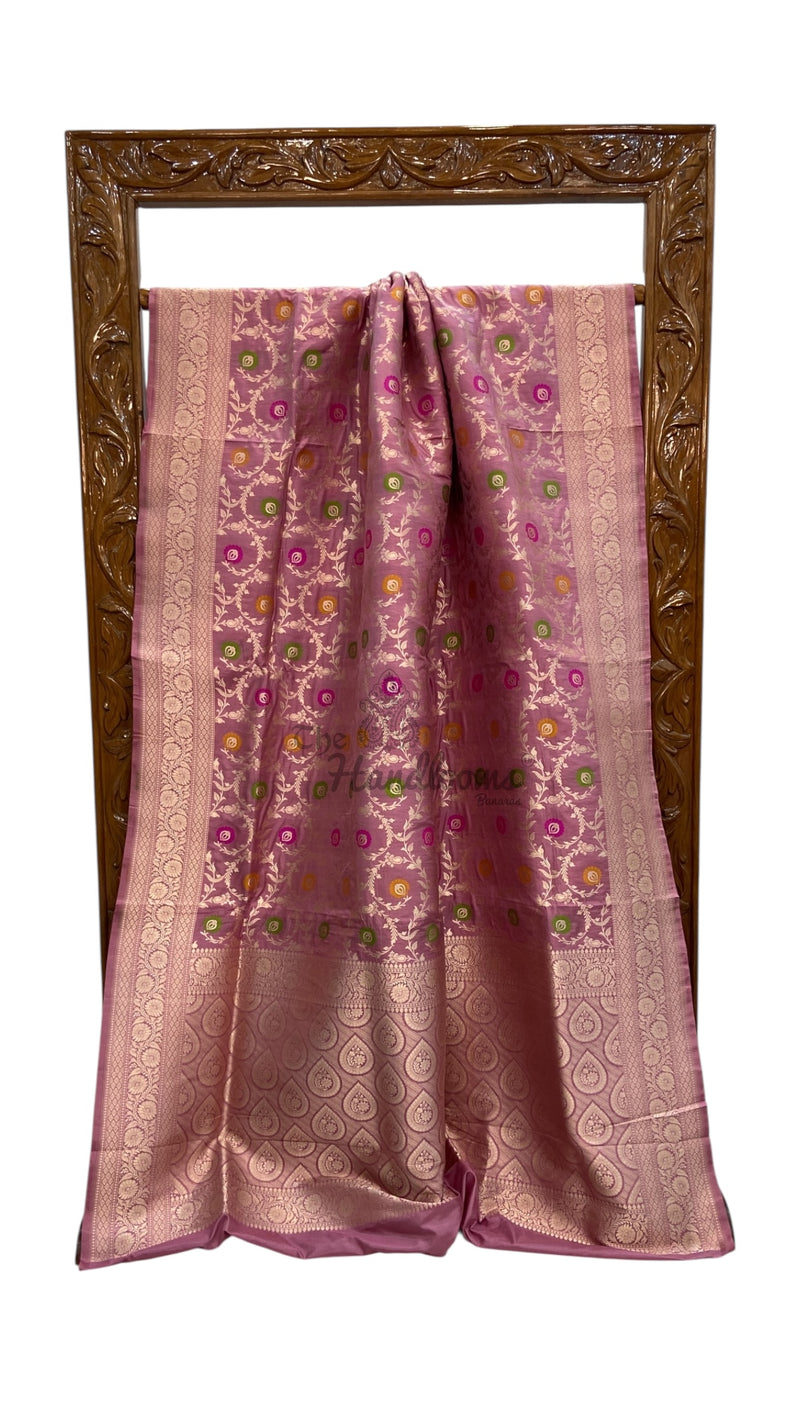Pure Katan Silk Banarasi Handloom Saree - All over Jaal work With Meenakari - The Handlooms
