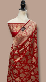 Pure Katan Silk Banarasi Handloom Saree - All Over Jaal Work - The Handlooms