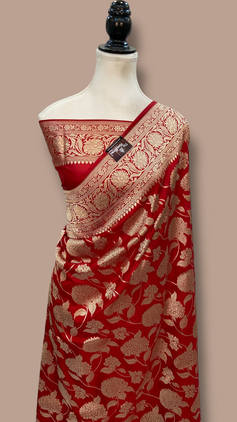 Pure Katan Silk Banarasi Handloom Saree - All Over Jaal Work - The Handlooms