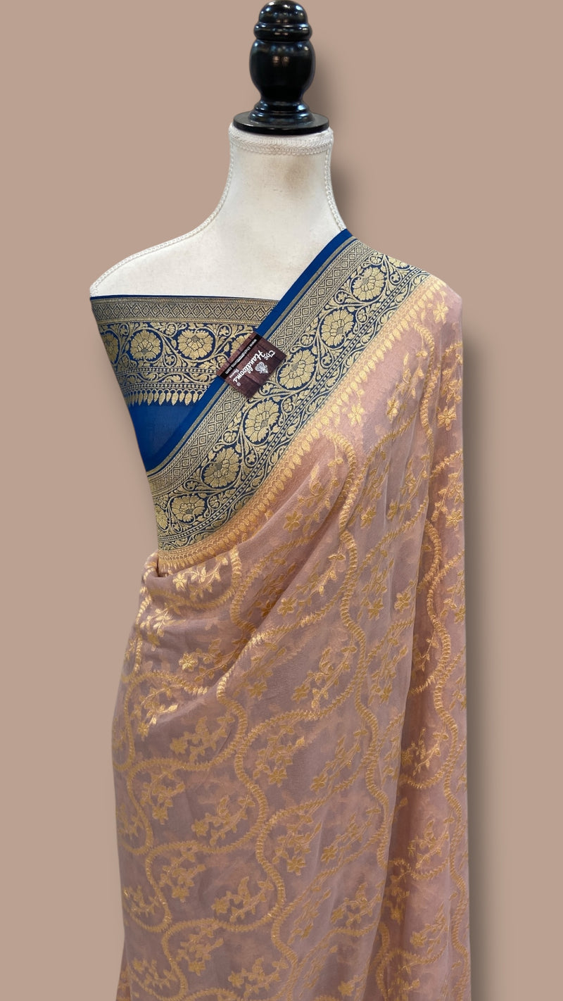 Pure Khaddi Georgette Handloom Banarasi Saree - Gold Zari - The Handlooms