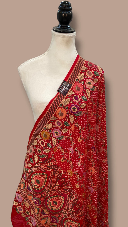 Pure Georgette Banarasi Bandhej Handloom Dupatta - The Handlooms