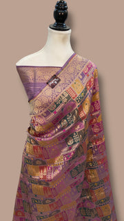 Multicolor Pure Katan Silk Banarasi Handloom Saree - All over Jaal Work With Rangkart - The Handlooms