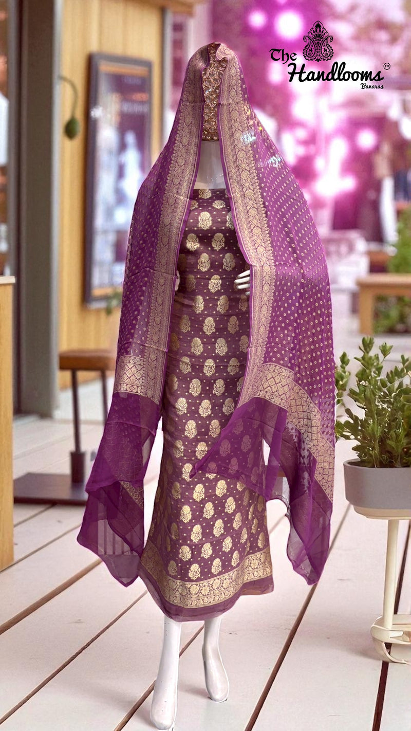 Tissue Khaddi Georgette Banarasi Dress material - The Handlooms