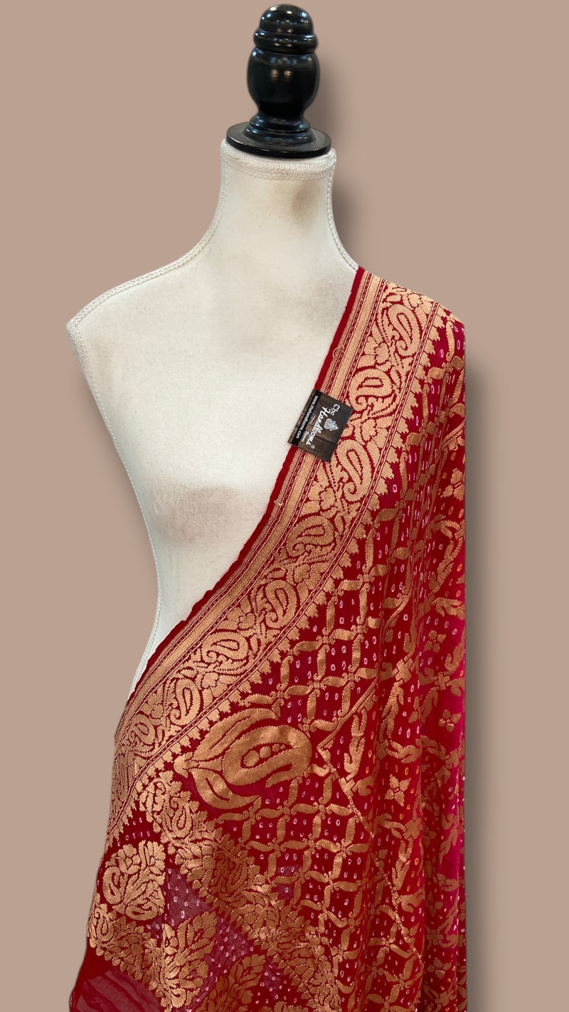Pure Georgette Banarasi Bandhej Handloom Dupatta - The Handlooms