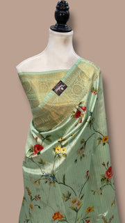 Pure Mango Silk Banarasi Handlokom Saree With Digital Print - The Handlooms