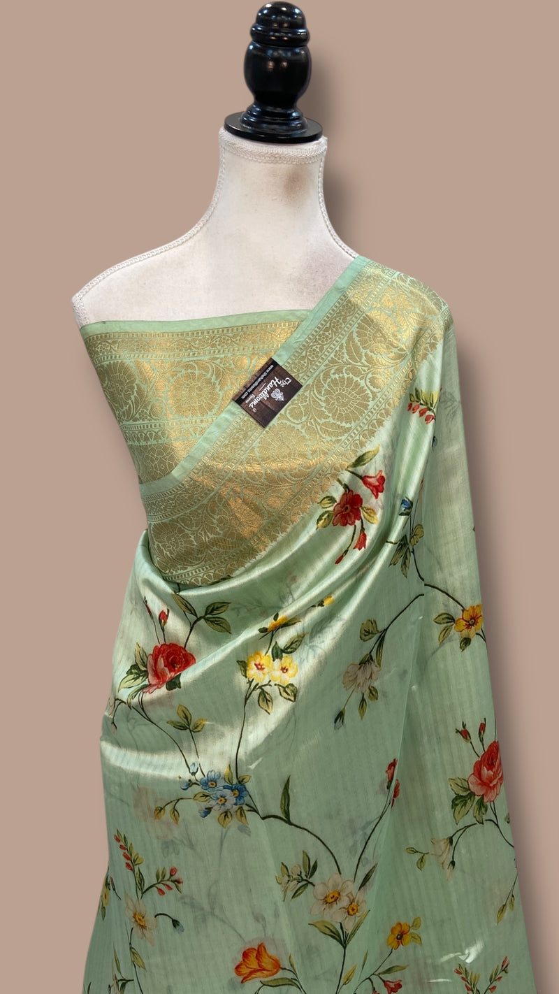 Pure Mango Silk Banarasi Handlokom Saree With Digital Print - The Handlooms