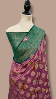 Pure Chiniya Silk Handloom Banarasi Saree Digital Print - The Handlooms