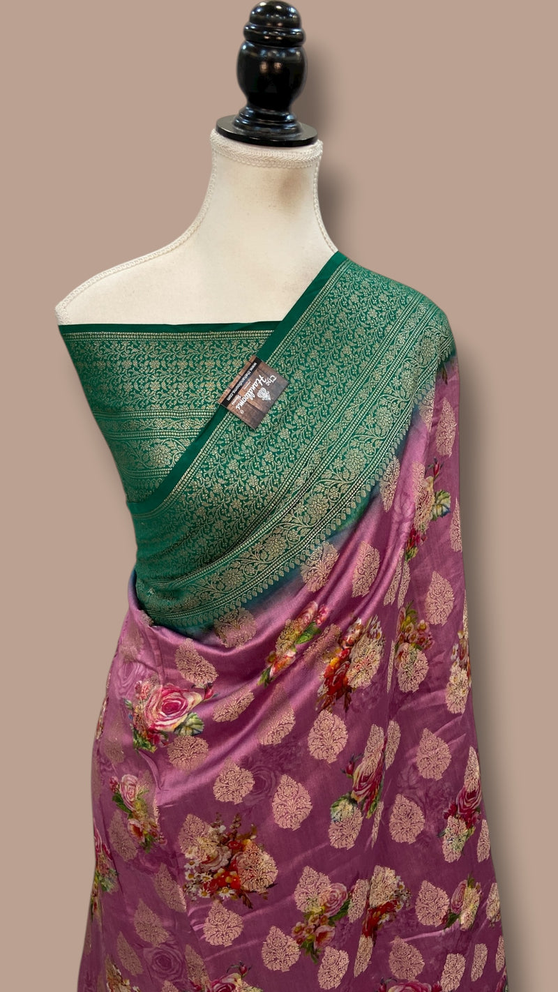 Pure Chiniya Silk Handloom Banarasi Saree Digital Print - The Handlooms