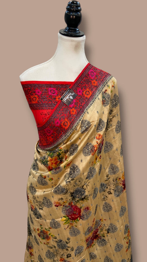 Pure Chiniya Silk Handloom Banarasi Saree Digital Print - The Handlooms