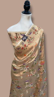 Pure Kora Tissue Handloom Banarasi Saree - Paithani Border - The Handlooms