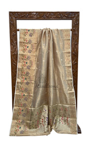 Pure Kora Tissue Handloom Banarasi Saree - Paithani Border - The Handlooms