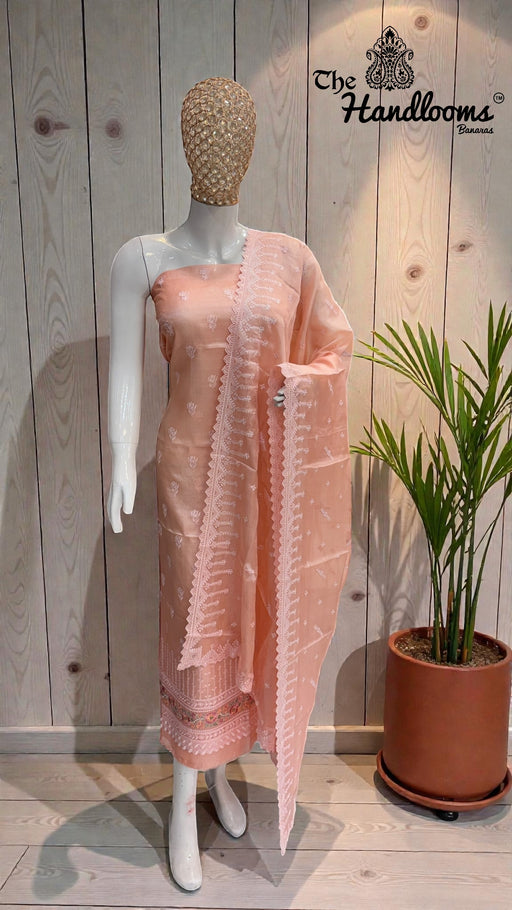 Pure Tussar Chikankari Handloom Banarasi Dress Material - The Handlooms