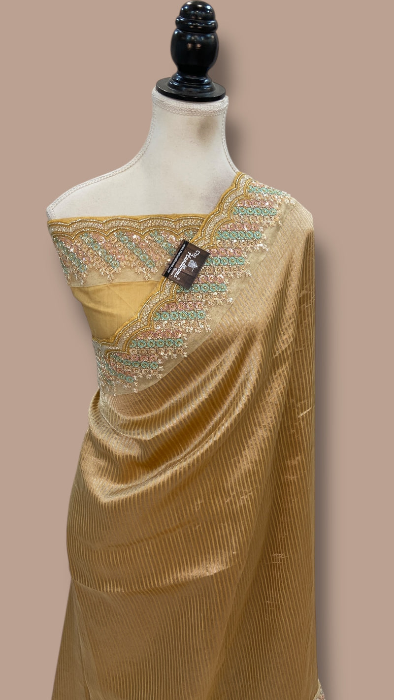 Pure Kora Tissue Handloom Banarasi Saree With Lace