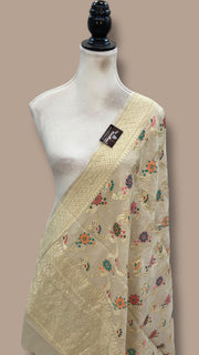 Pure Moonga Georgette Handloom Dupatta - Tilfi Meenakari - The Handlooms