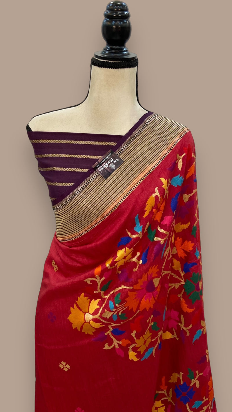 Pure Desi Tussar Handloom Banarasi Saree - All over kadua Weaving - The Handlooms