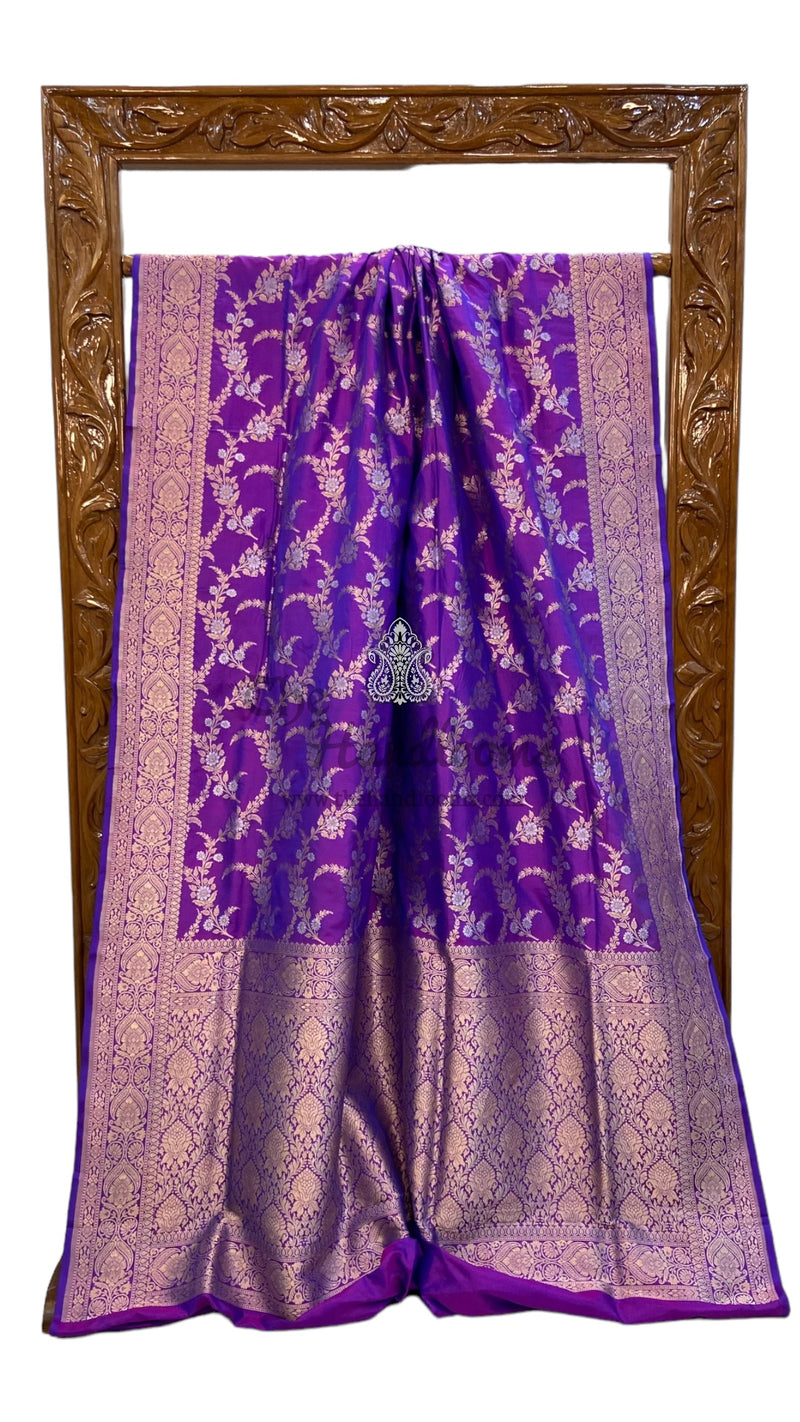 Pure Katan Silk Banarasi Handloom Saree - All over Sona Roopa Jaal work - The Handlooms