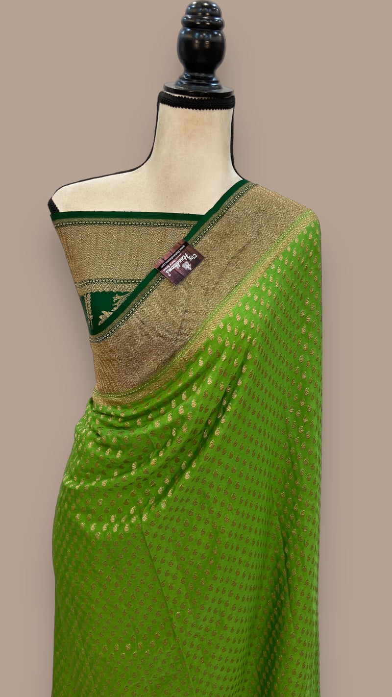 Khaddi Crepe Georgette Banarasi Saree -  Antique zari - The Handlooms