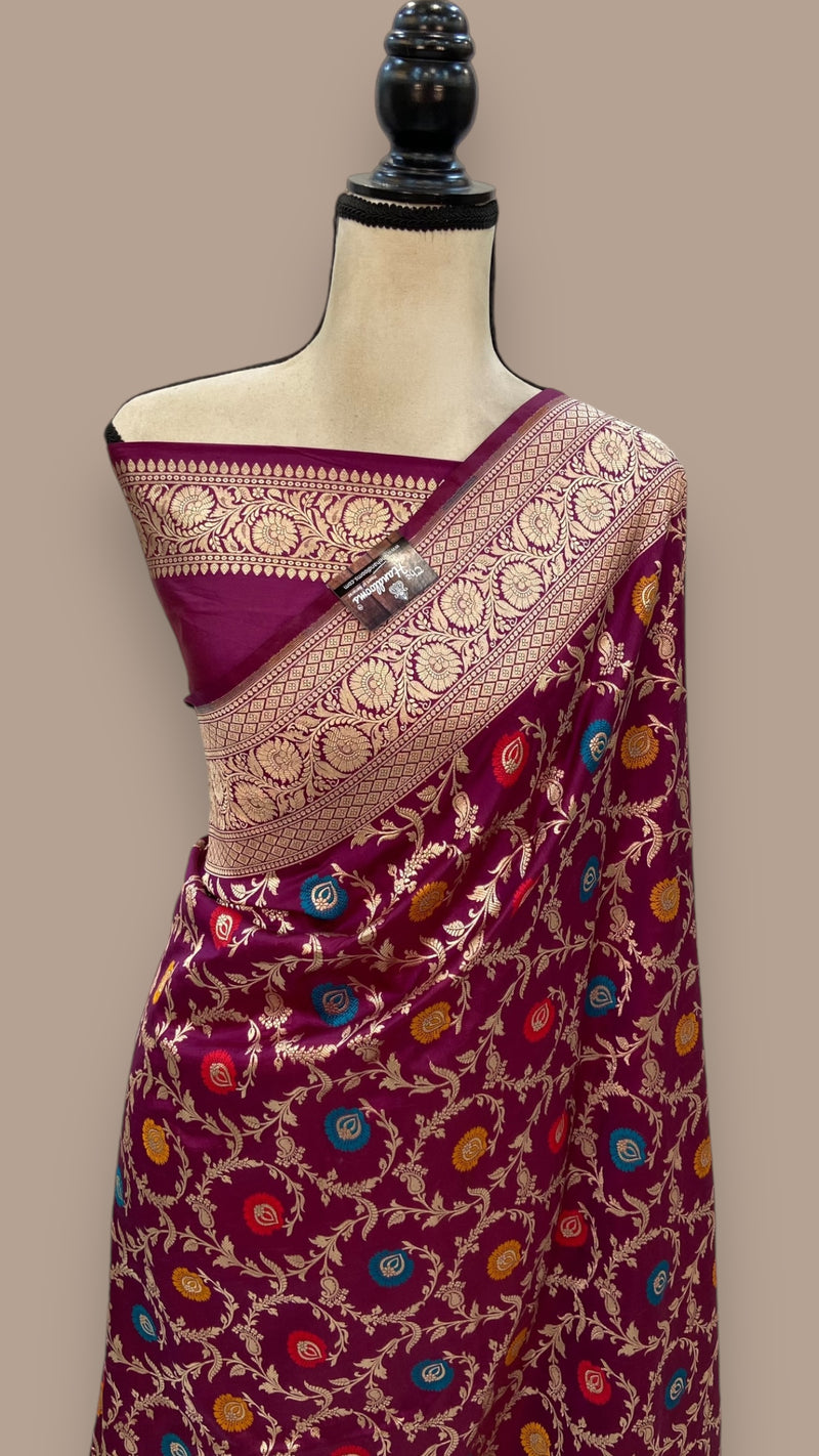 Pure Katan Silk Banarasi Handloom Saree - All over Jaal work - With Meenakari - The Handlooms