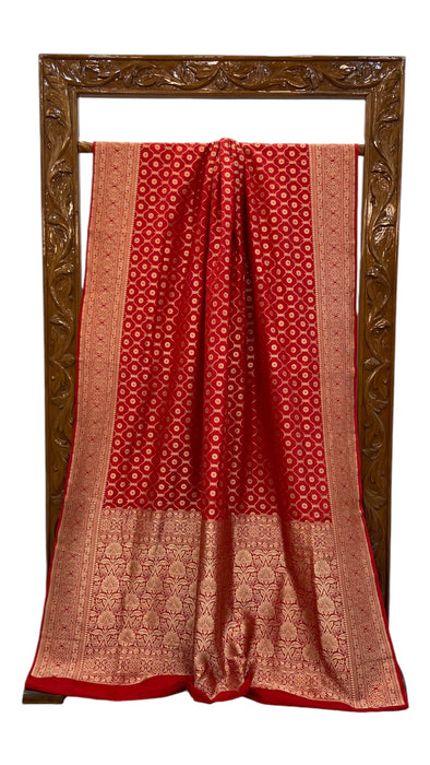 Pure Katan Silk Banarasi Handloom Saree - All over Jaal work with Meenakari