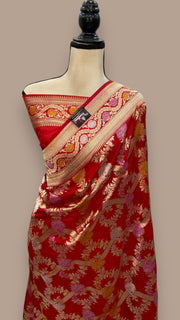 Pure Katan Silk Banarasi Handloom Saree - All over Jaal work with Meenakari - The Handlooms