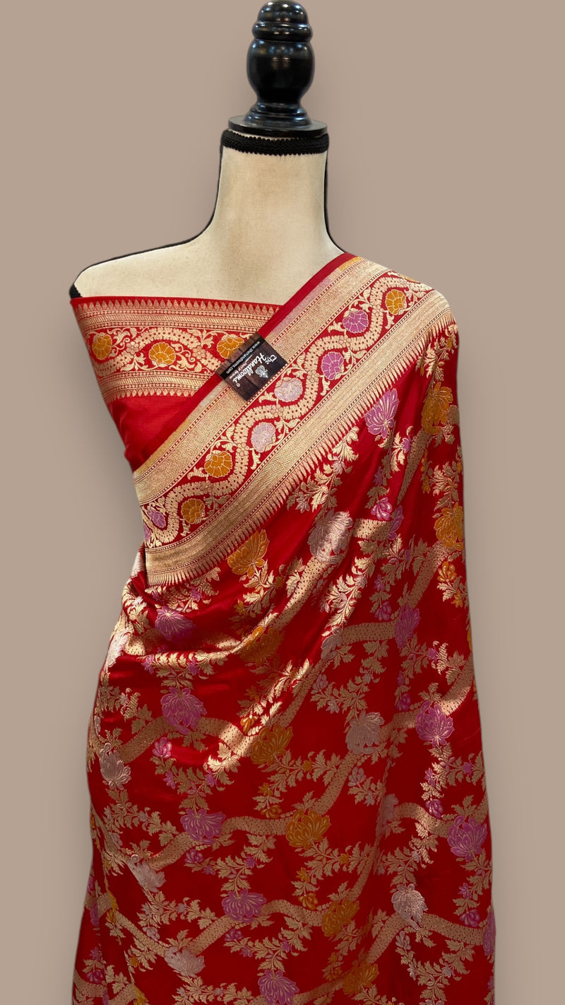 Pure Katan Silk Banarasi Handloom Saree - All over Jaal work with Meenakari - The Handlooms