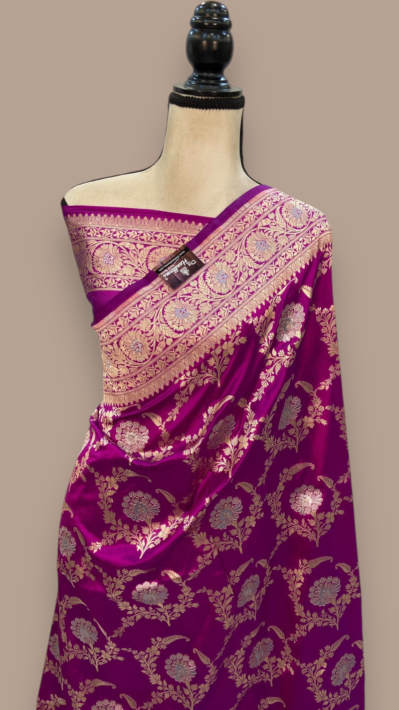 Pure Katan Silk Banarasi Handloom Saree - All over Sona Roopa Jaal work - The Handlooms