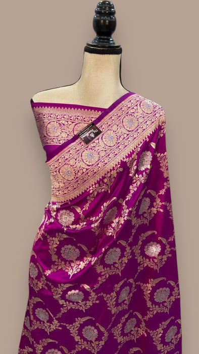 Pure Katan Silk Banarasi Handloom Saree - All over Jaal work with Meenakari