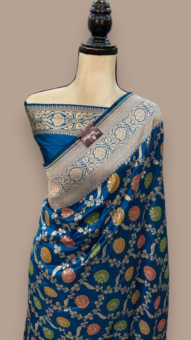 Pure Katan Silk Banarasi Handloom Saree - All over Jaal work with Meenakari