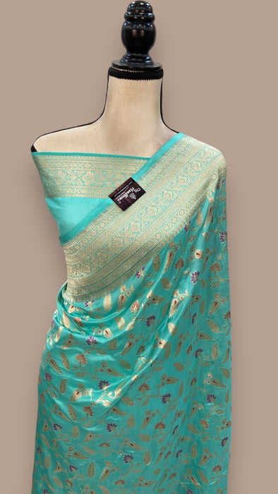 Pure Katan Silk Banarasi Handloom Saree - All over Jaal work with Meenakari