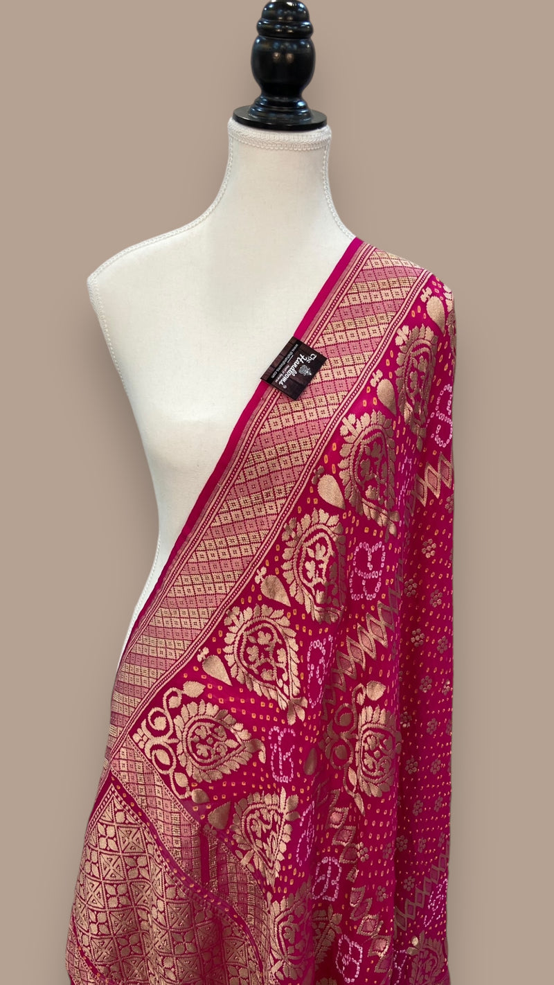 Pure Georgette Banarasi Bandhej Handloom Dupatta - The Handlooms