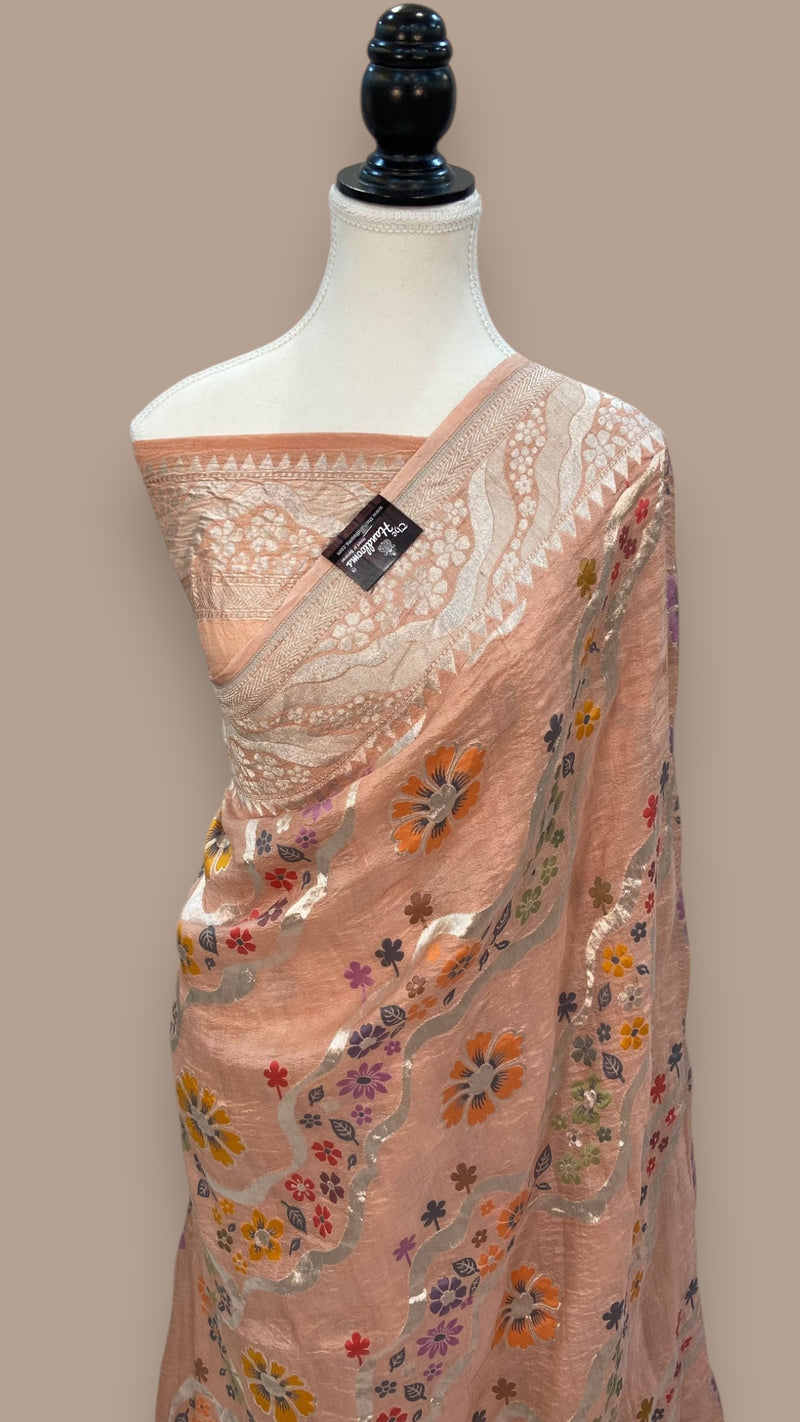 Tussar Georgette Handloom Banarasi Saree With Meenakari - The Handlooms