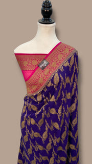 Khaddi Georgette Handloom Banarasi Saree - Antique Zari - The Handlooms