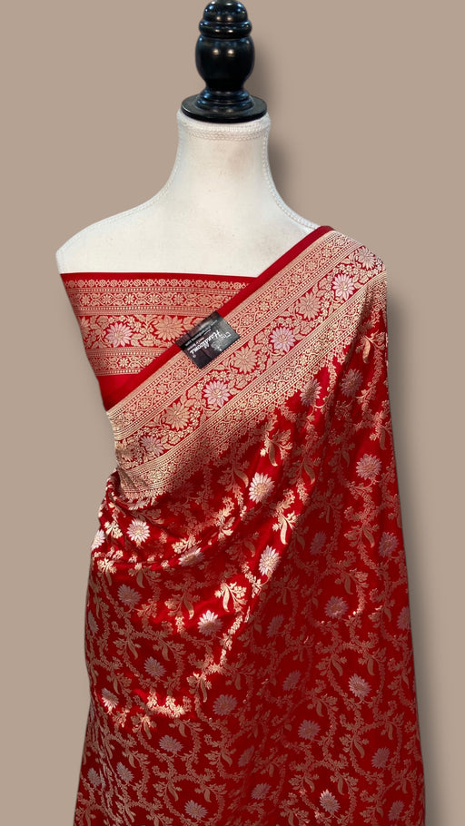 Pure Katan Silk Banarasi Handloom Saree - All over Sona Roopa Jaal Work - The Handlooms