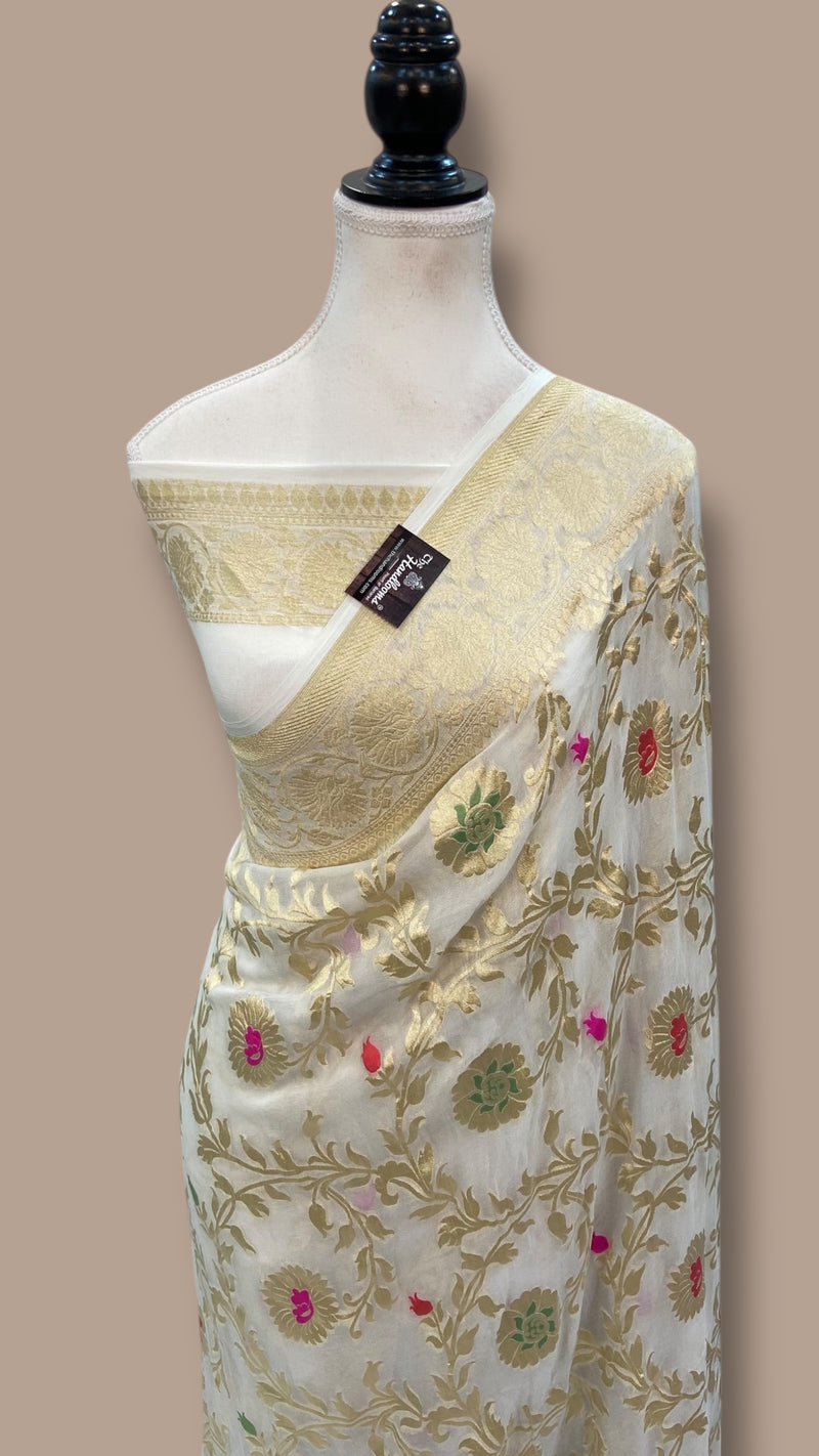 Khaddi Georgette Handloom Banarasi Saree - All over Jaal Work with meenakari - The Handlooms