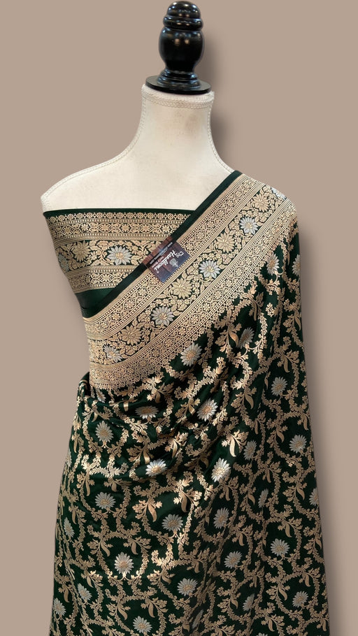 Pure Katan Silk Banarasi Handloom Saree - All over Sona Roopa Jaal Work - The Handlooms