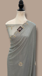 Pure Georgette Handloom Banarasi Saree with Handwork: Zardozi, Diamond Chain and Katdana - The Handlooms