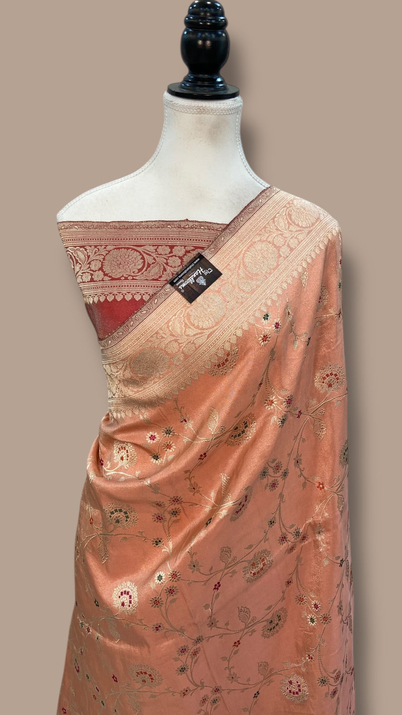 Pure Katan Tissue Silk Banarasi Handloom Saree - All over kadiyal Jaal work With Meenakari - The Handlooms