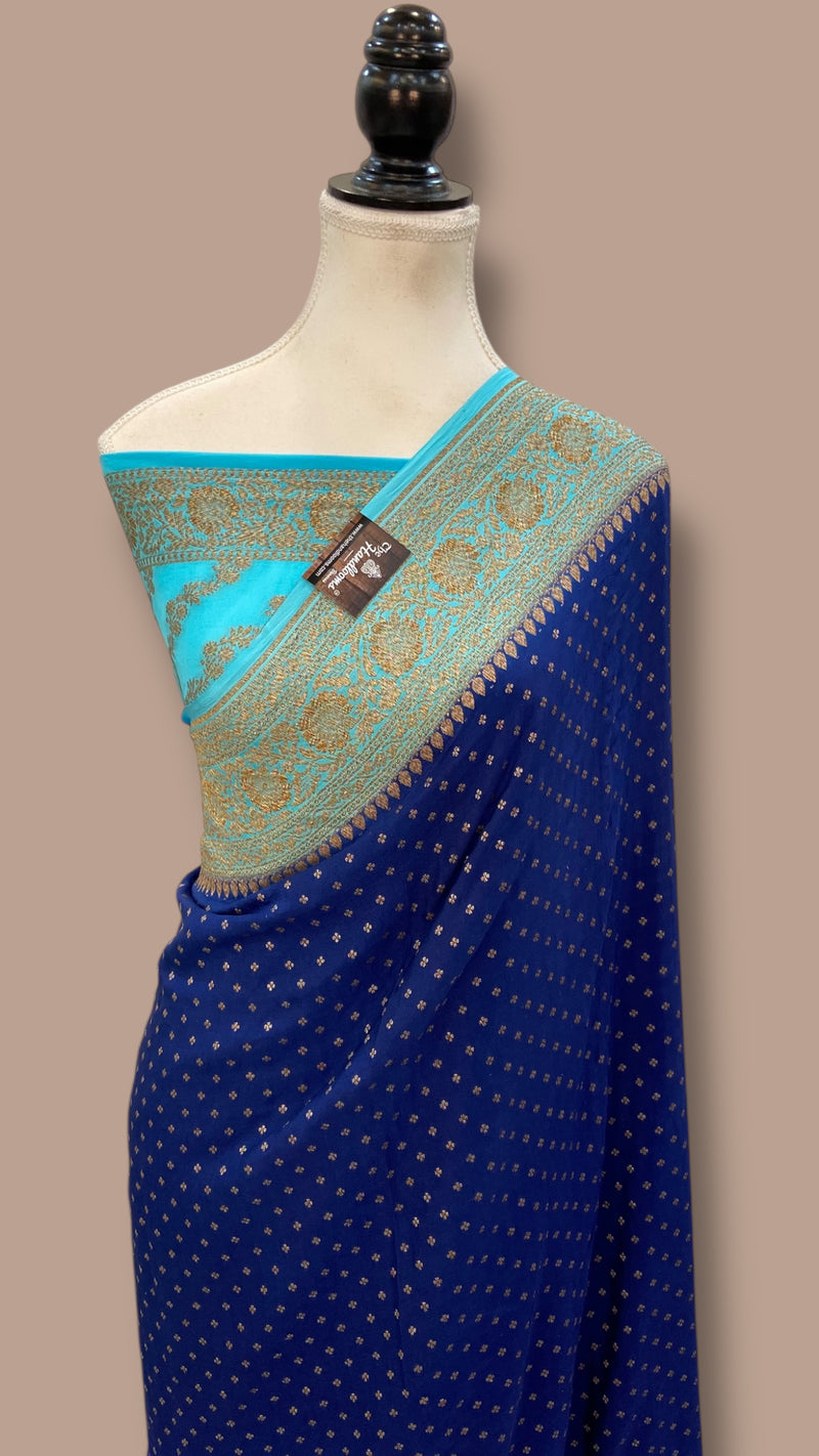 Pure Khaddi Crepe Georgette Handloom Banarasi Saree - The Handlooms