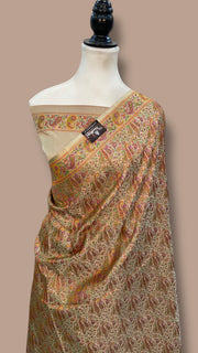 Regal Pure Katan Jamdani Silk Banarasi Saree – Handwoven Tanchui Brocade - The Handlooms