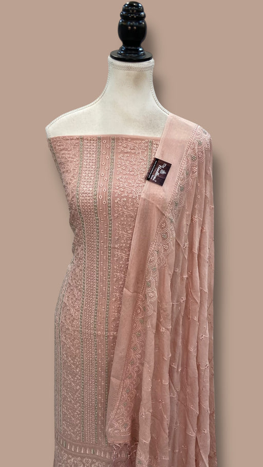Pure Georgette Banarasi Chikankari Dress material - The Handlooms