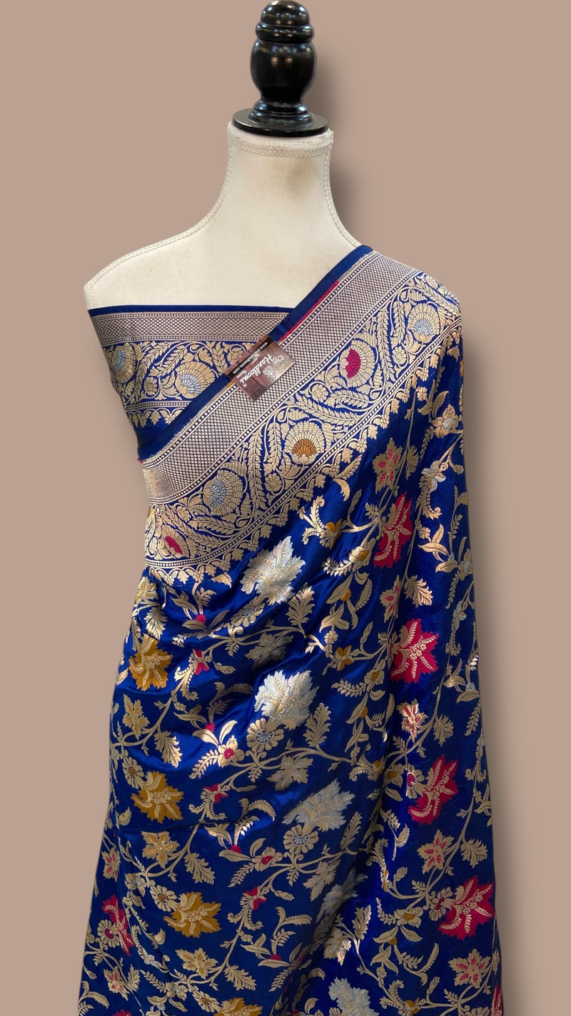Pure Katan Silk Banarasi Handloom Saree - All Over Jaal Work - With Meenakari - The Handlooms