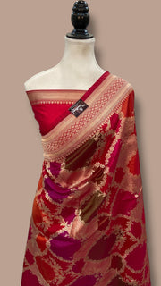 Multicolor Pure Katan Silk Banarasi Handloom Saree - All over Jaal Work With Rangkart - The Handlooms